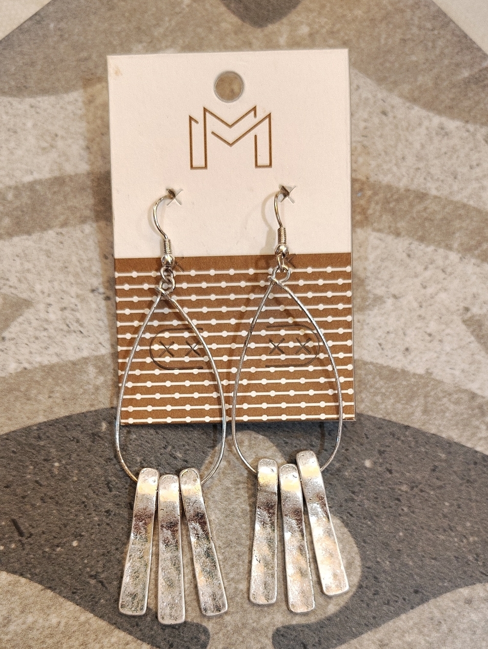 Silver Hammered Dangle Loop Earrings NIP